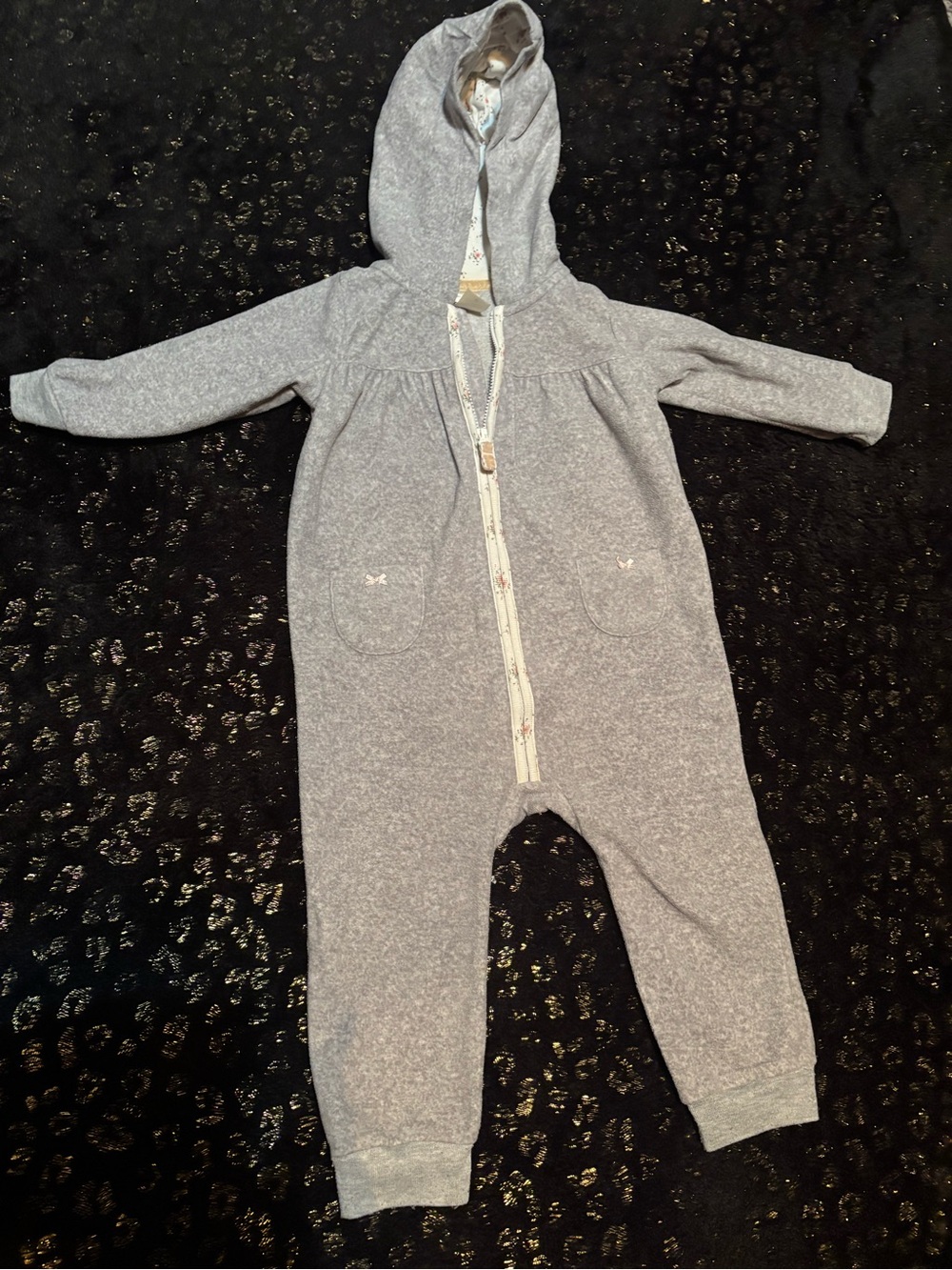 Carter's Light Gray Hooded Baby Zip Romper